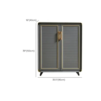 Luxury Grey Metal Entryway Shoe Cabinet with Gold Trim Image - 34
