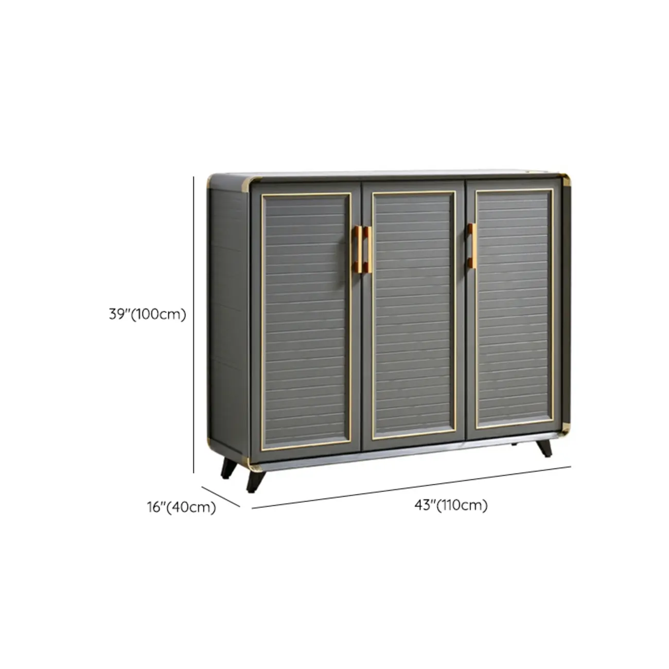 Luxury Grey Metal Entryway Shoe Cabinet with Gold Trim Image - 35 | homeyfad
