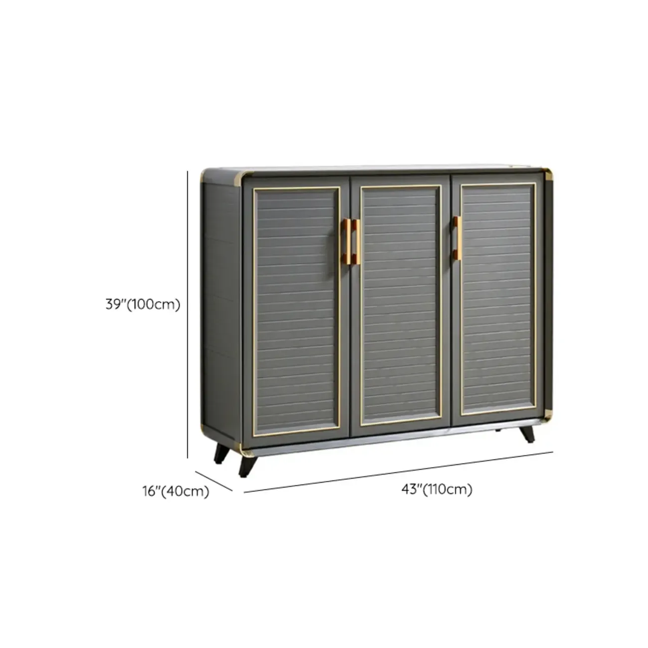 Luxury Grey Metal Entryway Shoe Cabinet with Gold Trim Image - 35