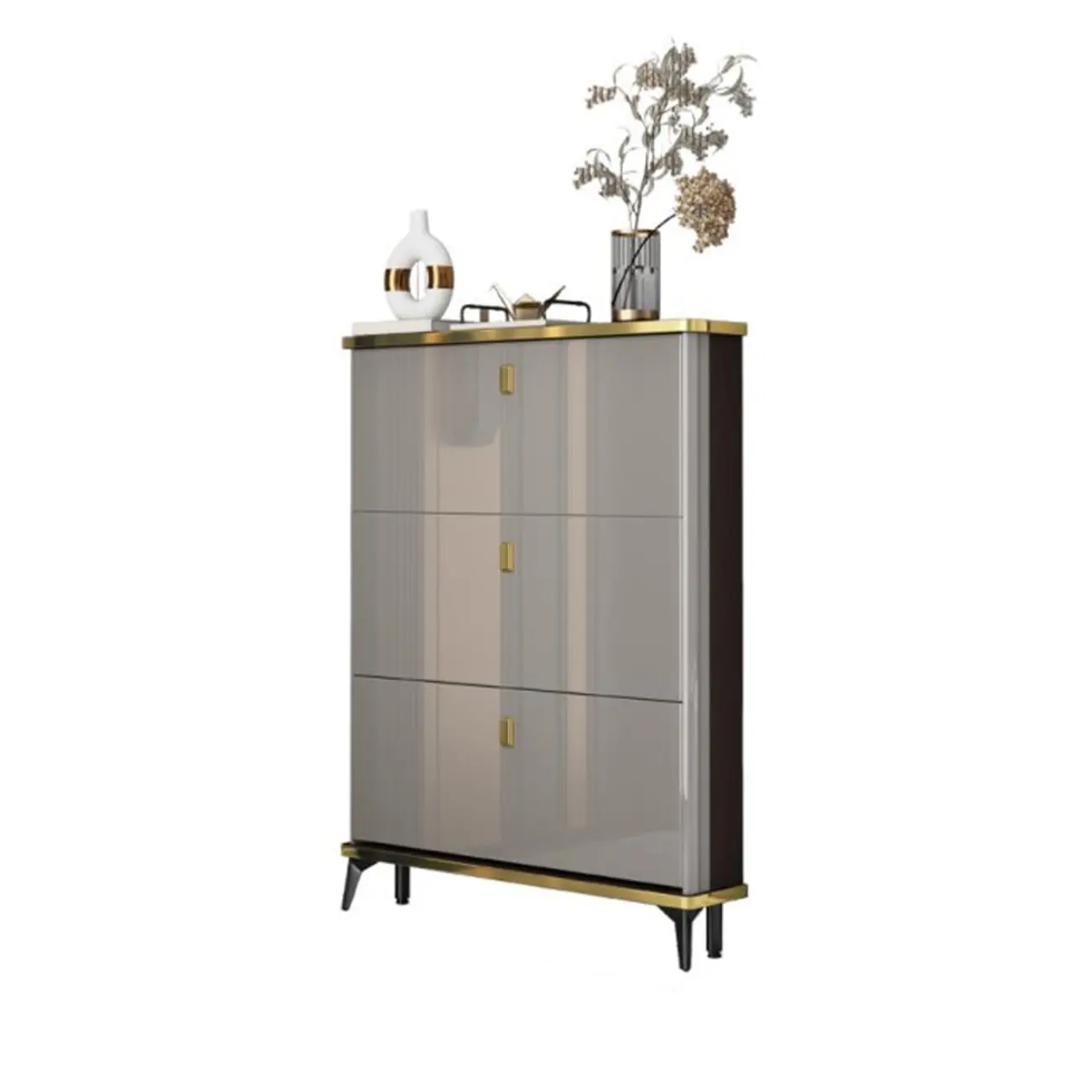 Grey Wooden Drop Front Shoe Cabinet for Entryway Image - 6 | homeyfad