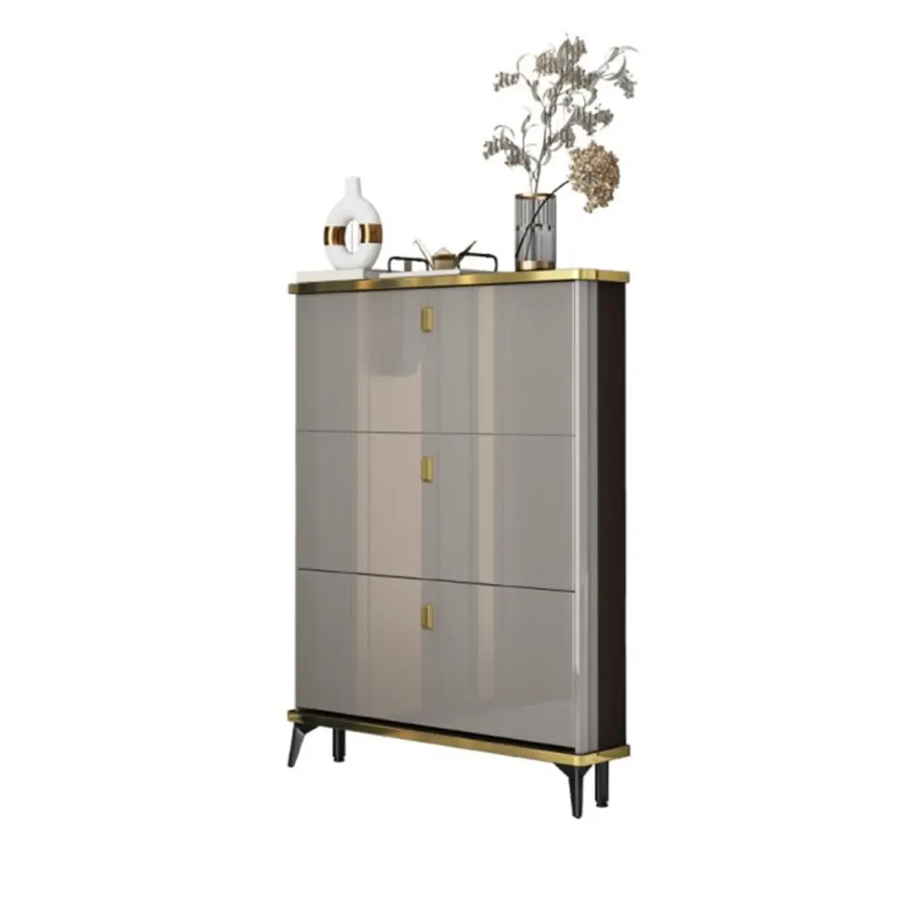 Grey Wooden Drop Front Shoe Cabinet for Entryway Image - 6