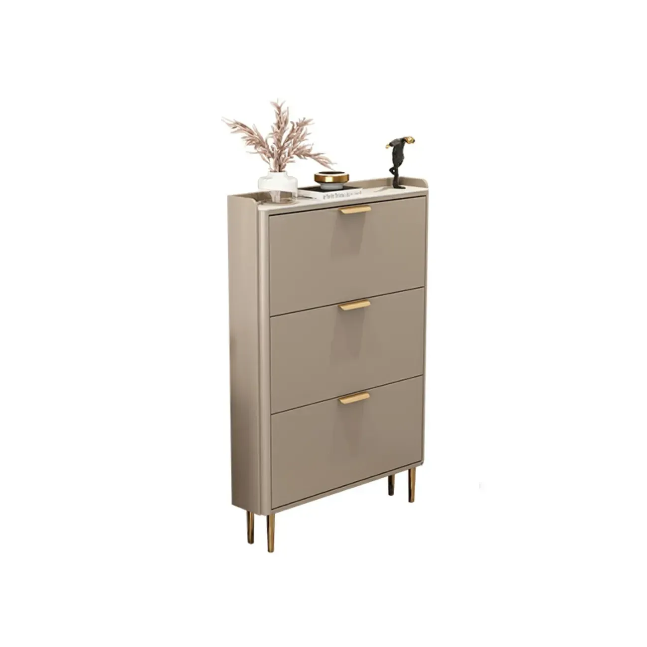 Wooden Drop Front Shoe Cabinet with Metal Legs Image - 6