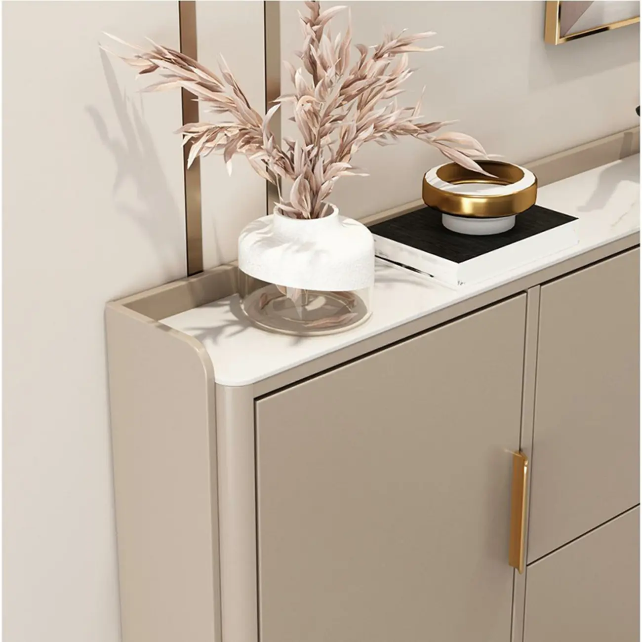 Wooden Drop Front Shoe Cabinet with Metal Legs Image - 12 | homeyfad