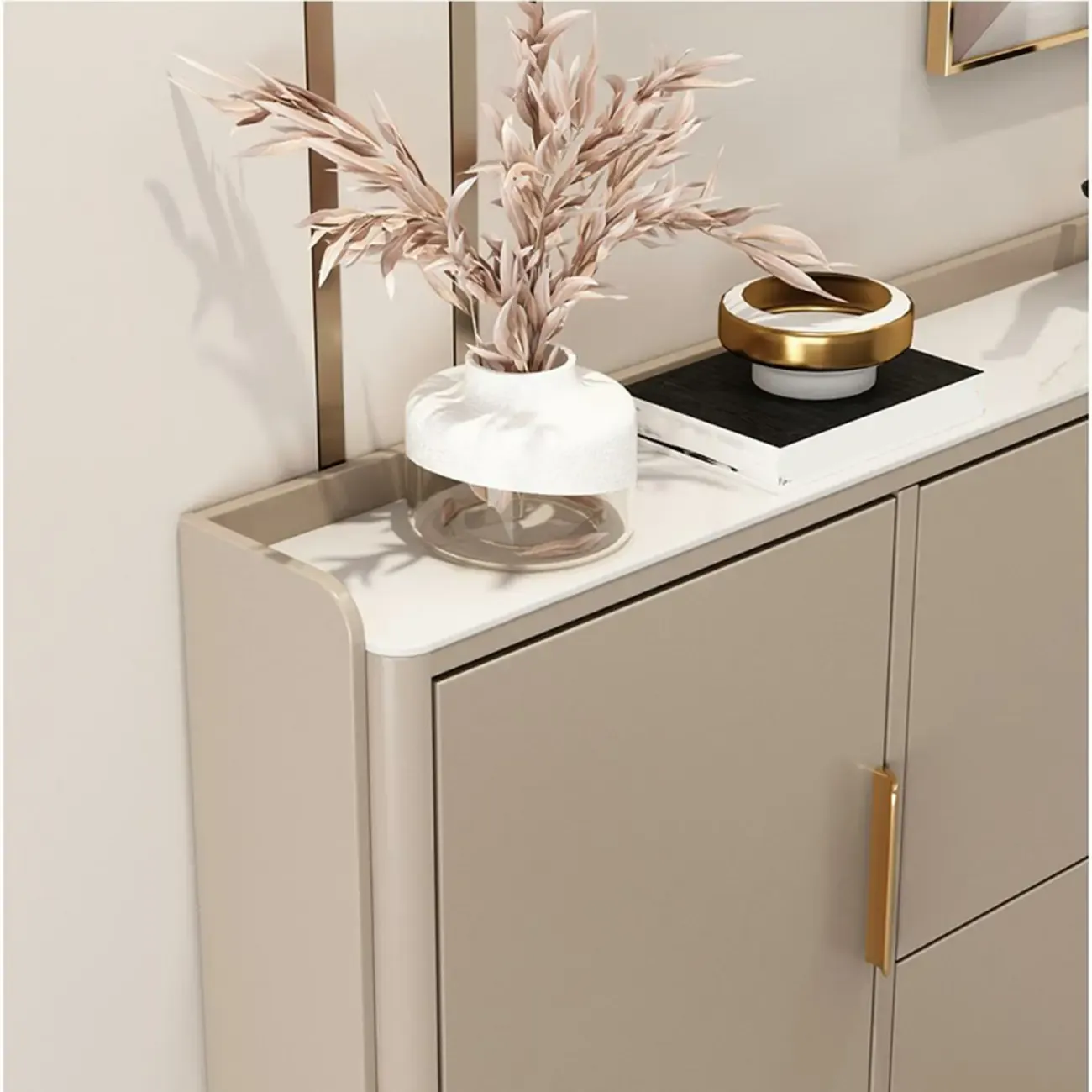 Wooden Drop Front Shoe Cabinet with Metal Legs Image - 12