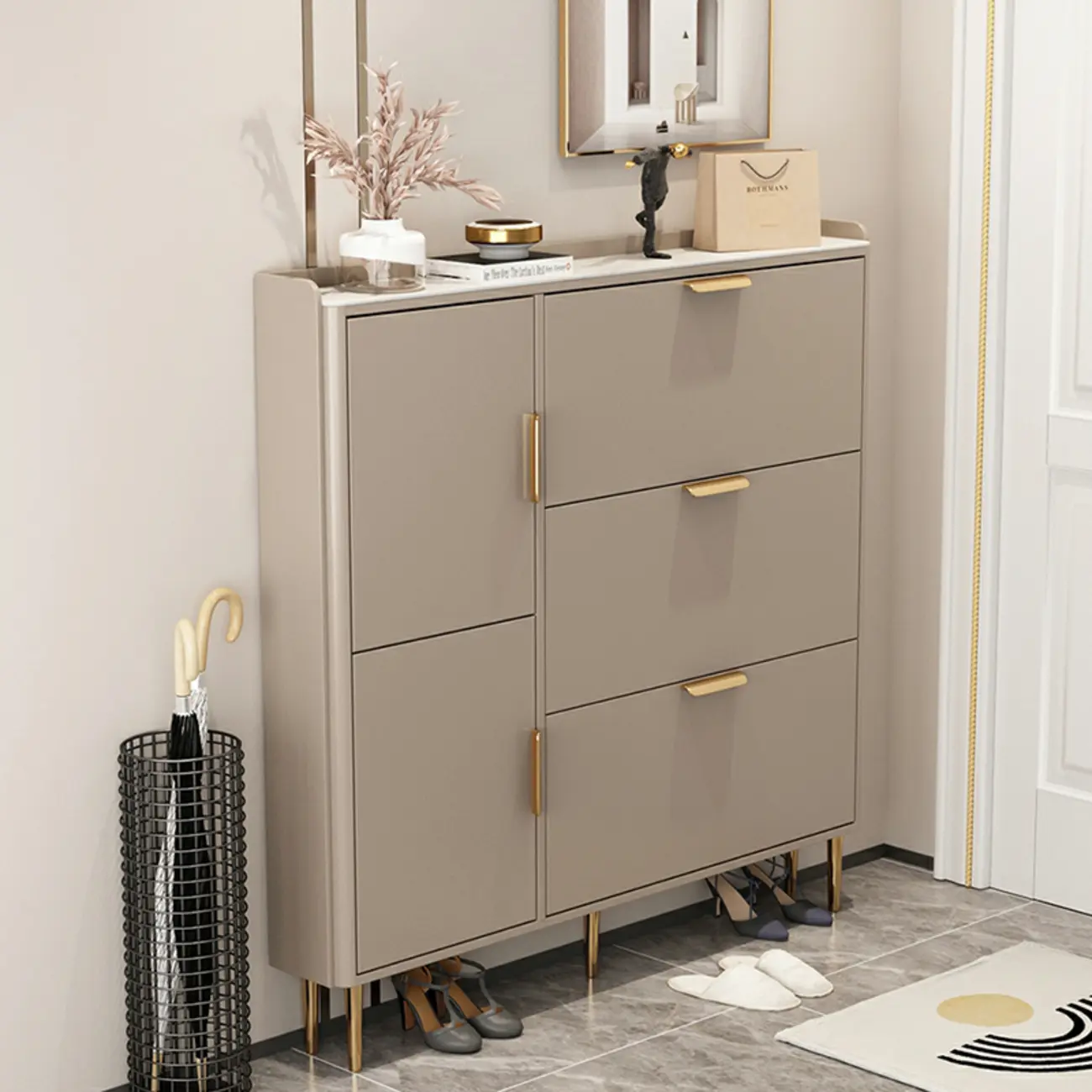 Wooden Drop Front Shoe Cabinet with Metal Legs Image - 3 | homeyfad