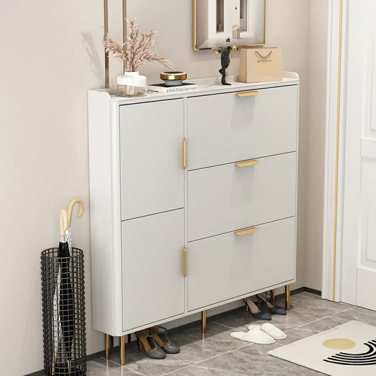 Wooden Drop Front Shoe Cabinet with Metal Legs Image - 1 | homeyfad