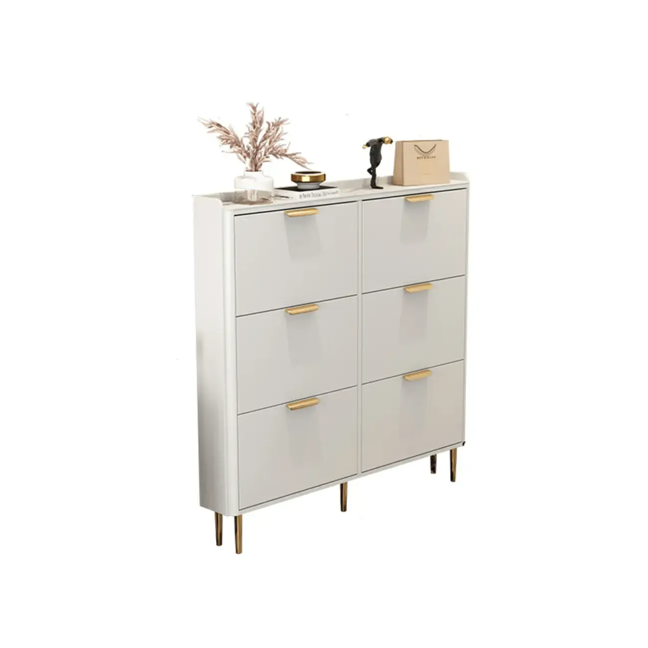 Wooden Drop Front Shoe Cabinet with Metal Legs Image - 9