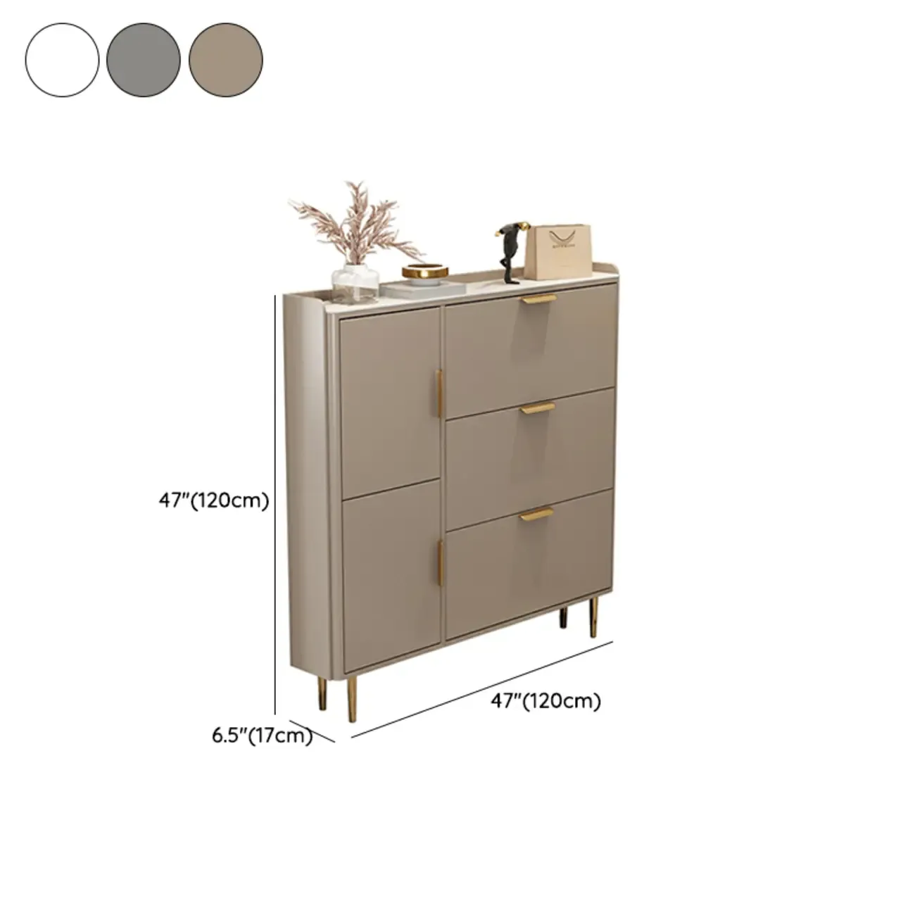 Wooden Drop Front Shoe Cabinet with Metal Legs Image - 16