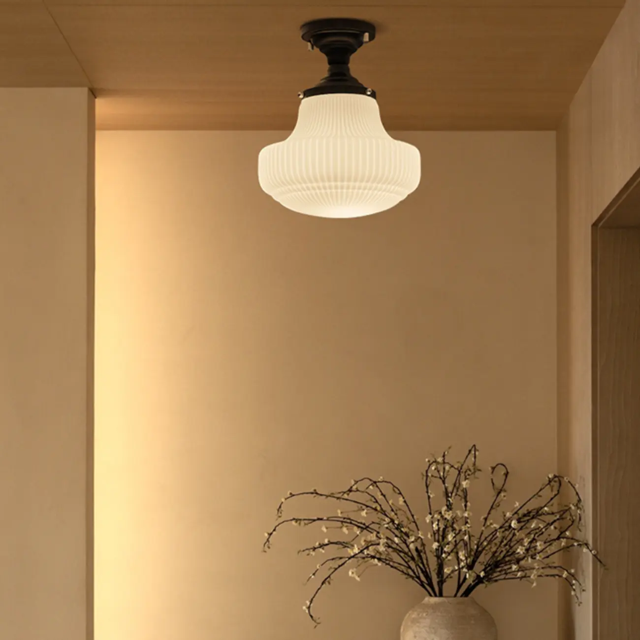 Art Deco Black Metal Glass Modern Semi-Flush Ceiling Light | homeyfad