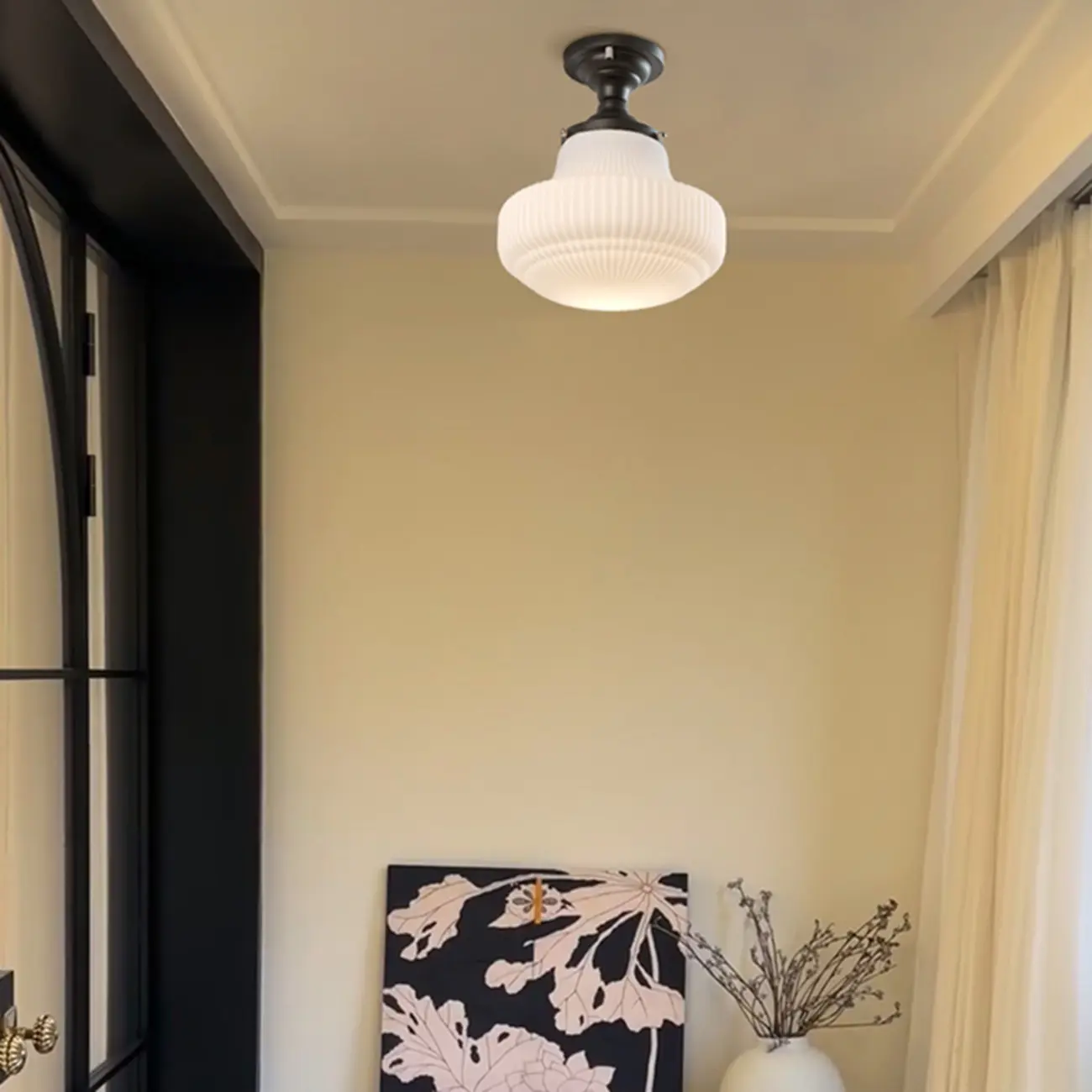 Art Deco Black Metal Glass Modern Semi-Flush Ceiling Light | homeyfad