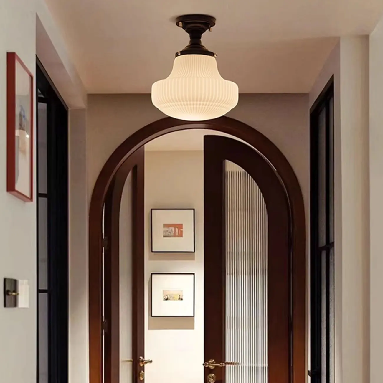 Art Deco Black Metal Glass Modern Semi-Flush Ceiling Light | homeyfad