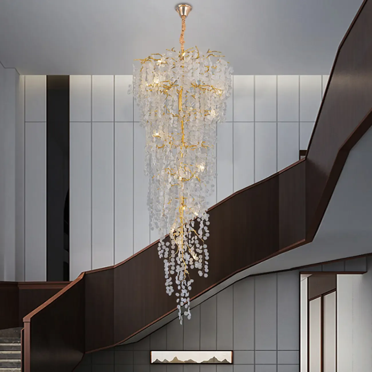 Gold Cascading Crystal Glass Modern Linear Chandelier Image - 3