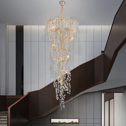 Gold Cascading Crystal Glass Modern Linear Chandelier Image - 3