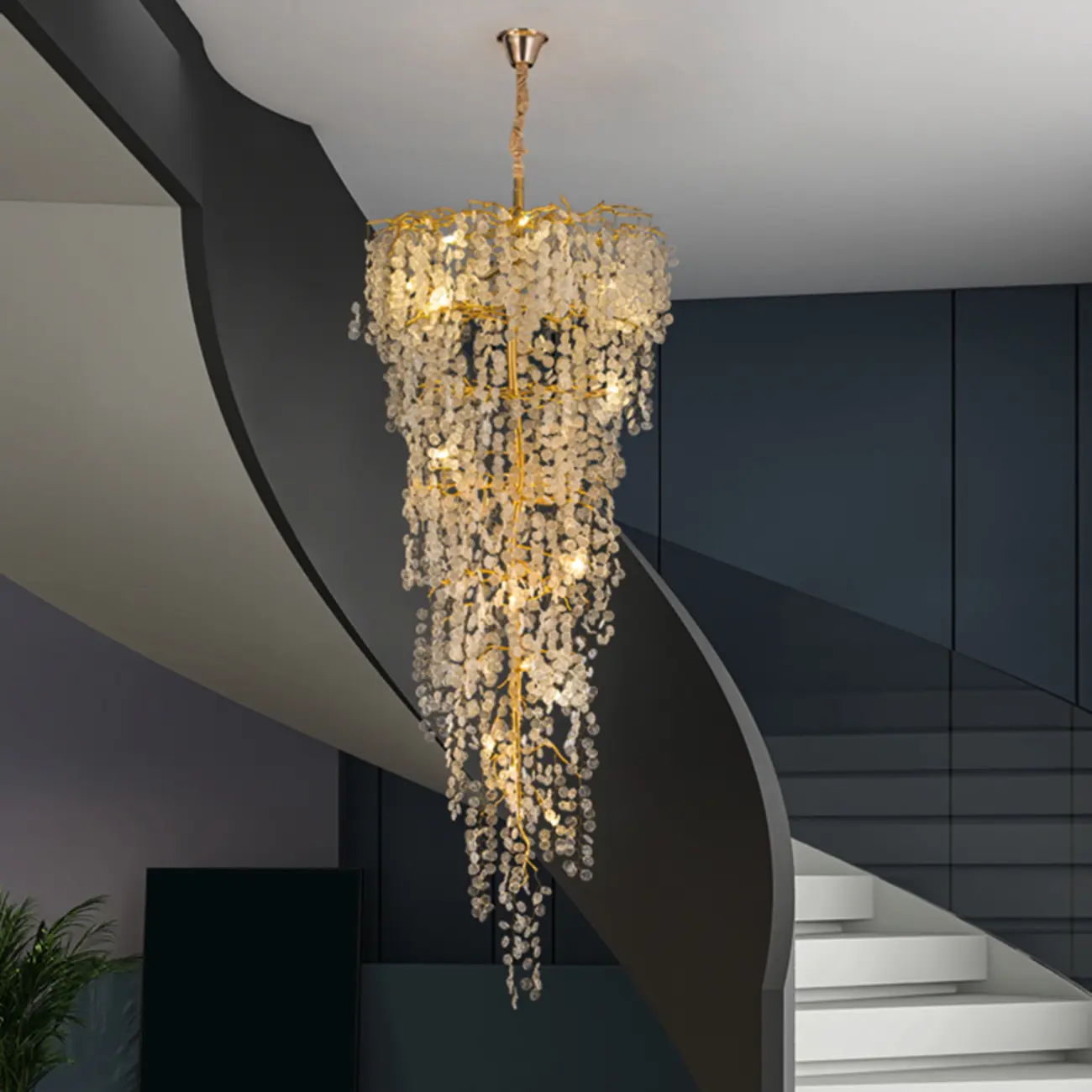 Gold Cascading Crystal Glass Modern Linear Chandelier Image - 2 | homeyfad