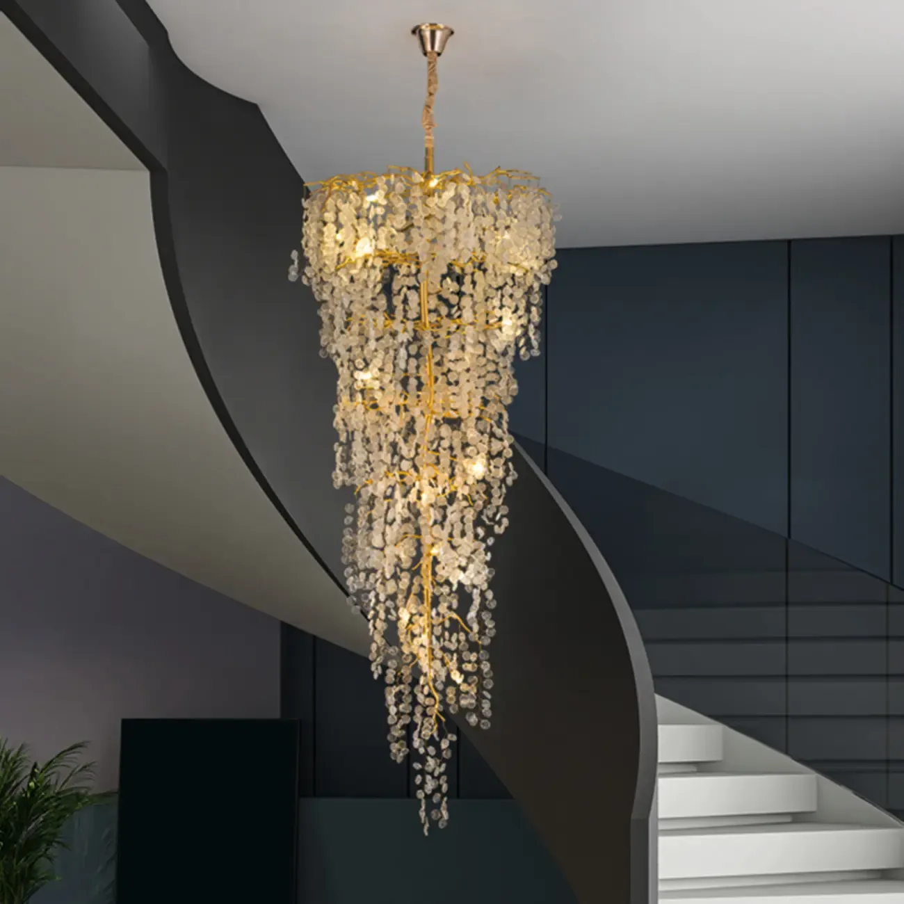 Gold Cascading Crystal Glass Modern Linear Chandelier Image - 2