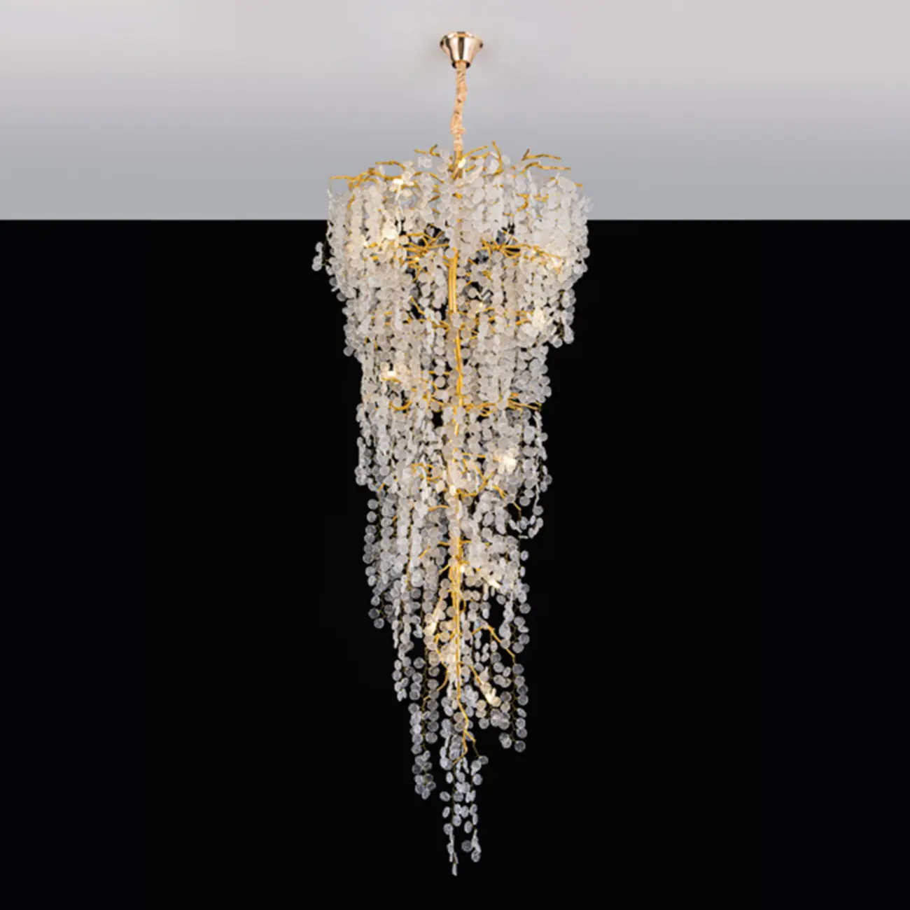 Gold Cascading Crystal Glass Modern Linear Chandelier Image - 1 | homeyfad