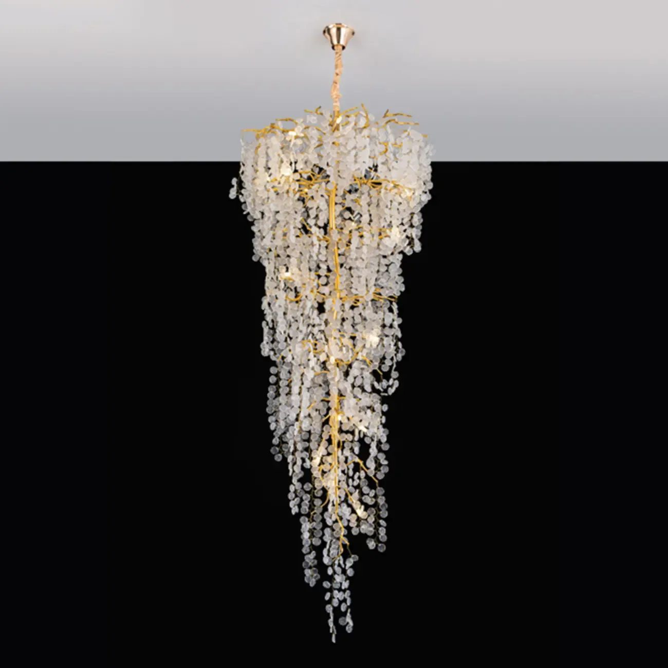 Gold Cascading Crystal Glass Modern Linear Chandelier Image - 1