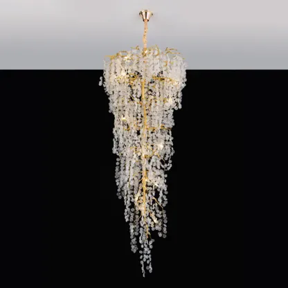 Gold Cascading Crystal Glass Modern Linear Chandelier Image - 1