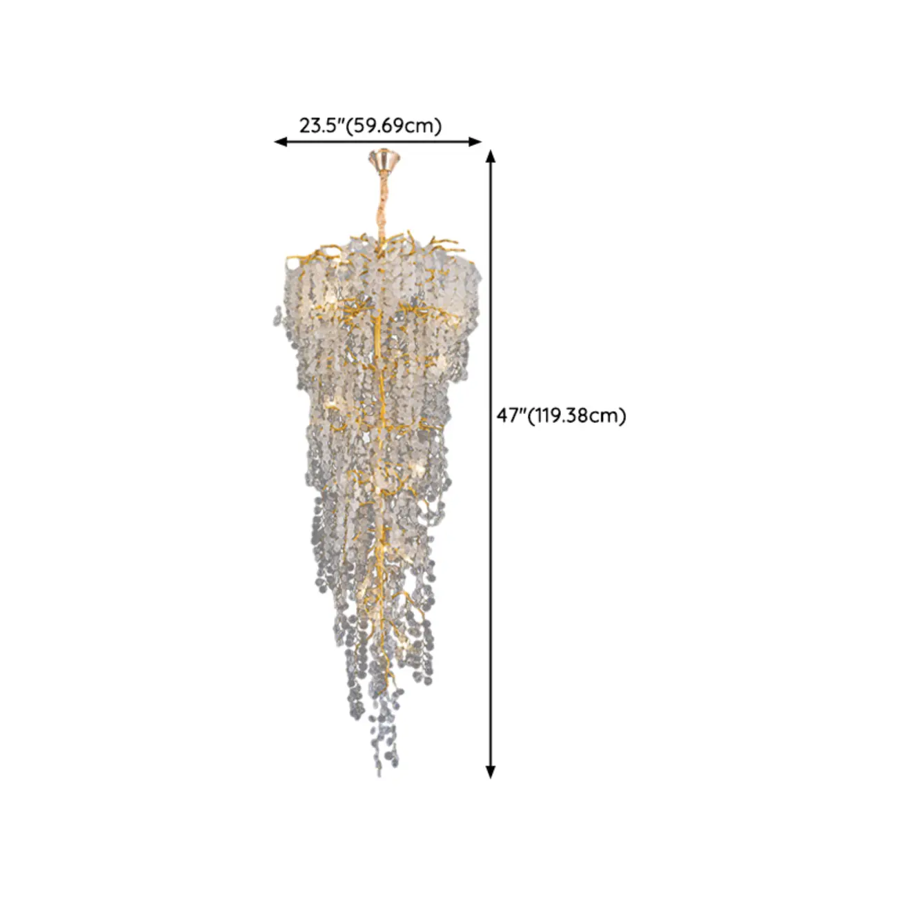 Elegant Gold Crystal Downfall Cascading Stairwell Chandelier #size