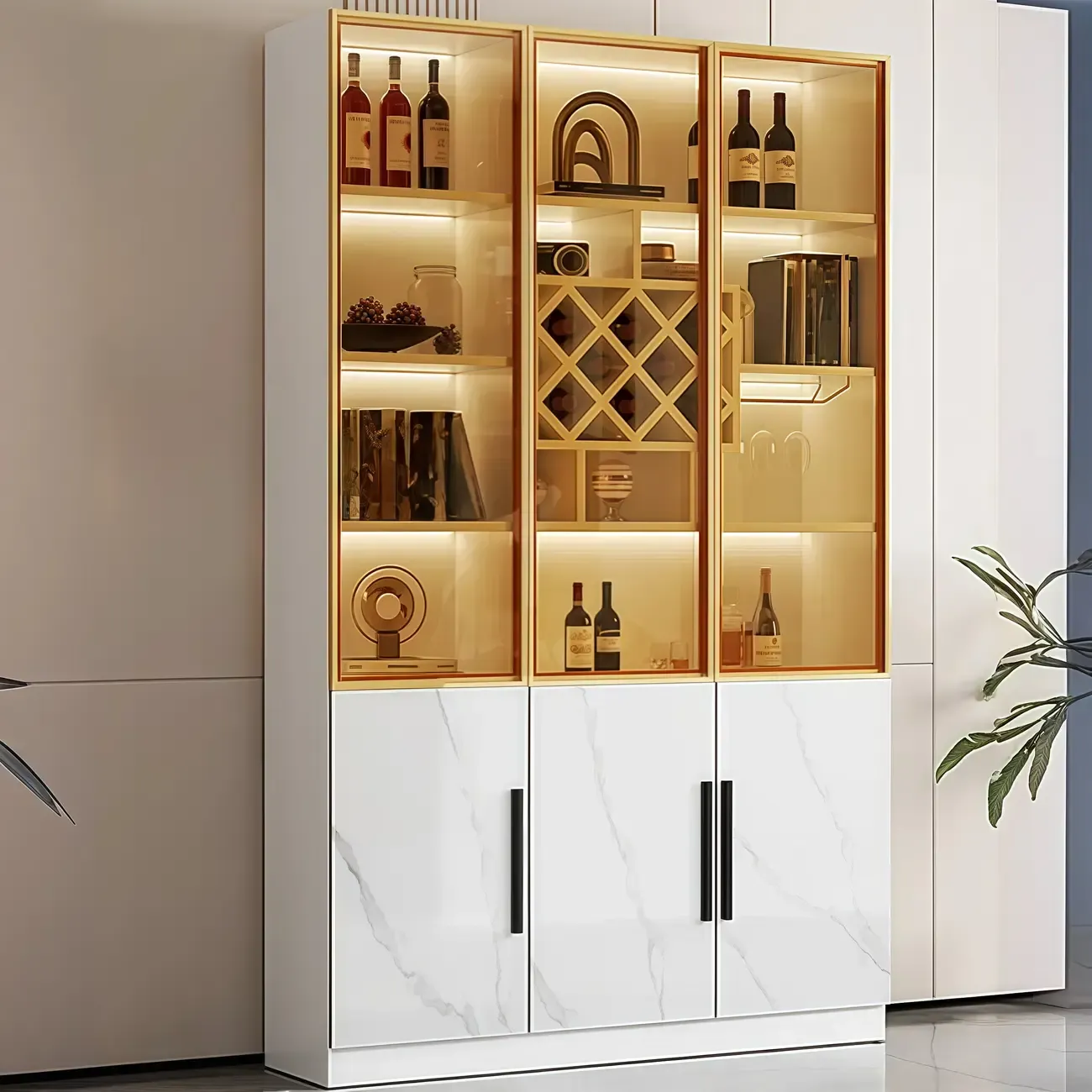 Luxury Illuminated Display Unit Wine Cabinet with Rack Image - 1