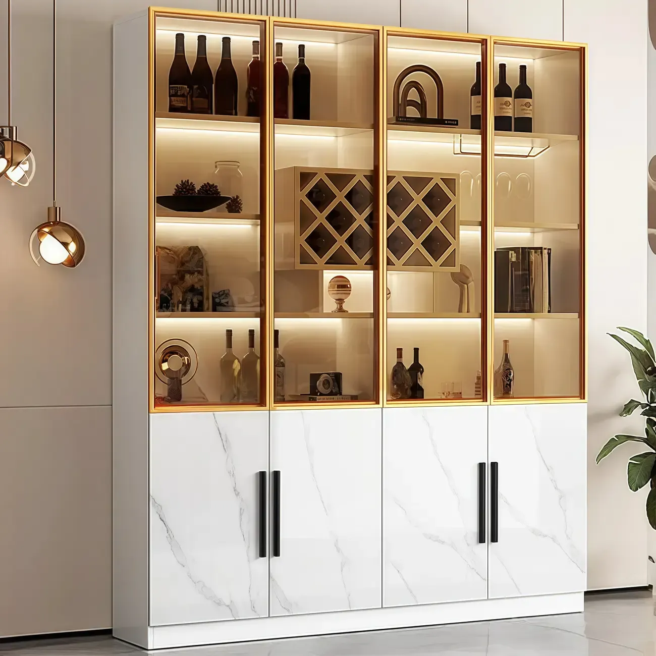 Luxury Illuminated Display Unit Wine Cabinet with Rack Image - 4