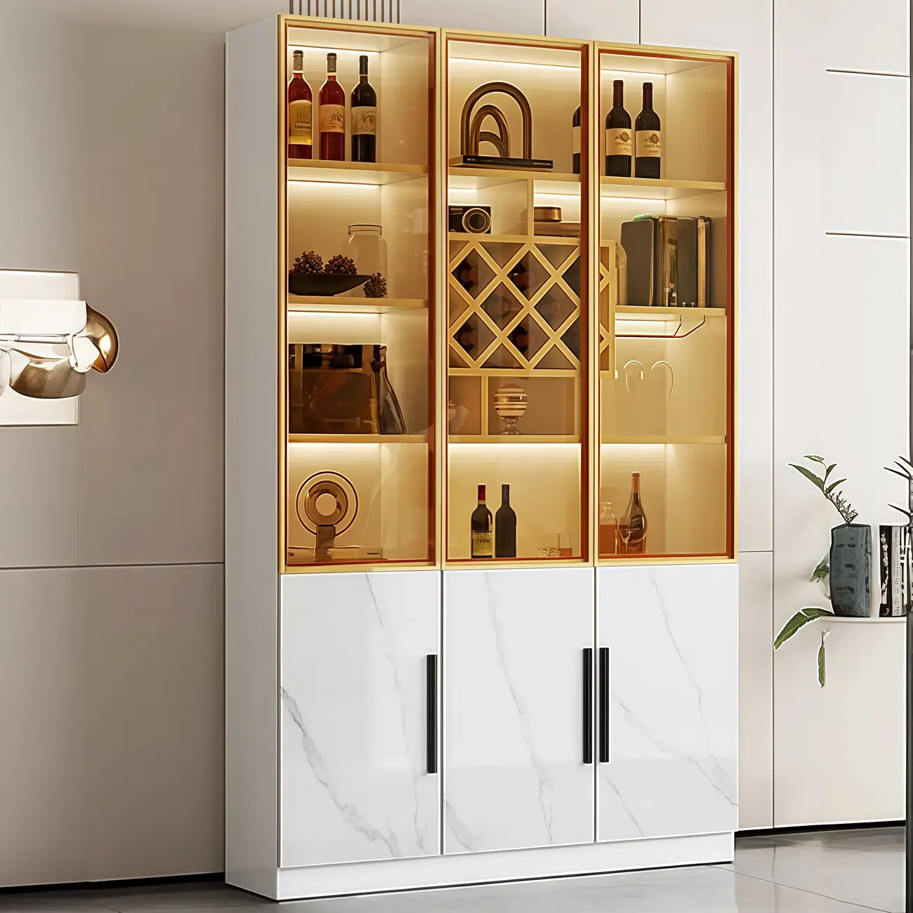 Luxury Illuminated Display Unit Wine Cabinet with Rack Image - 25 | homeyfad