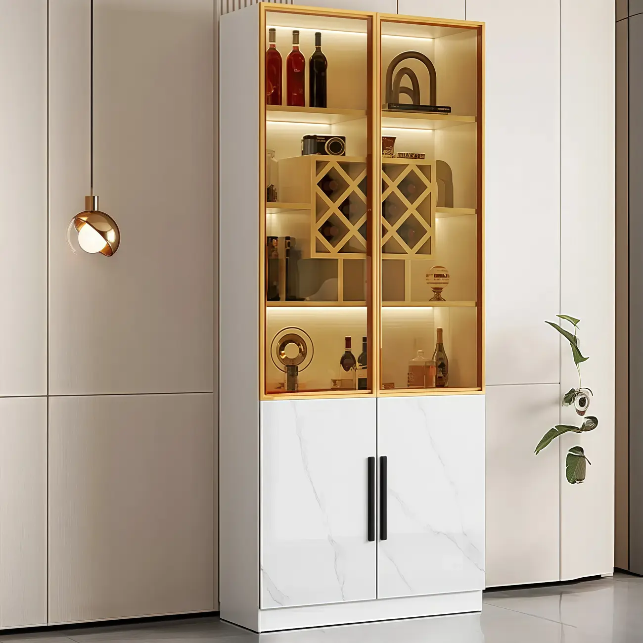 Luxury Illuminated Display Unit Wine Cabinet with Rack Image - 3 | homeyfad