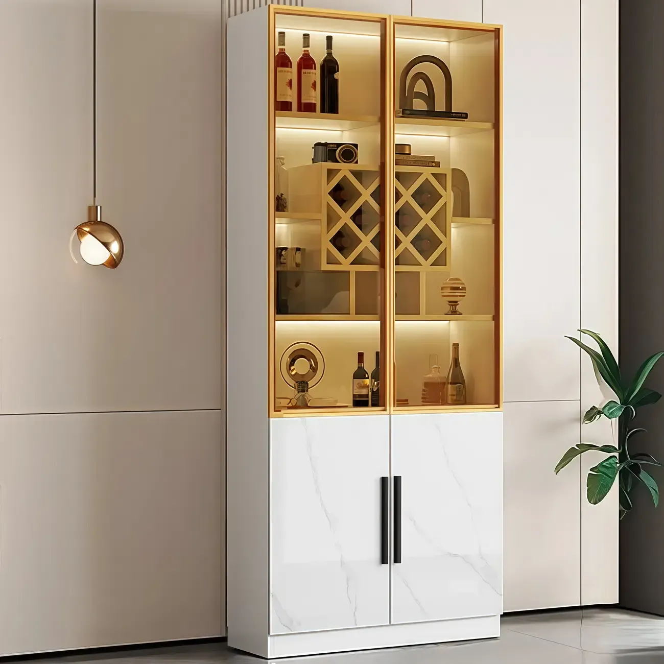 Luxury Illuminated Display Unit Wine Cabinet with Rack Image - 2