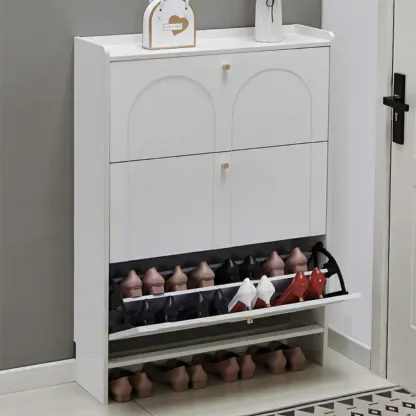 White Wooden Drop Front Shoe Cabinet for Entryway Image - 1