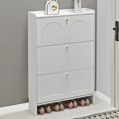 White Wooden Drop Front Shoe Cabinet for Entryway Image - 2