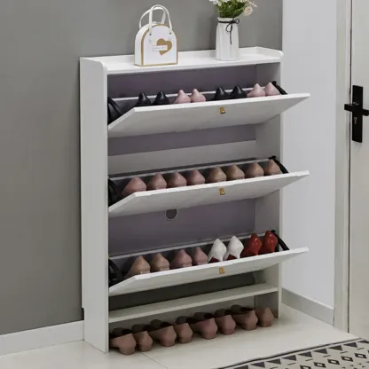 White Wooden Drop Front Shoe Cabinet for Entryway Image - 6