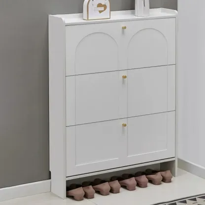 White Wooden Drop Front Shoe Cabinet for Entryway Image - 7