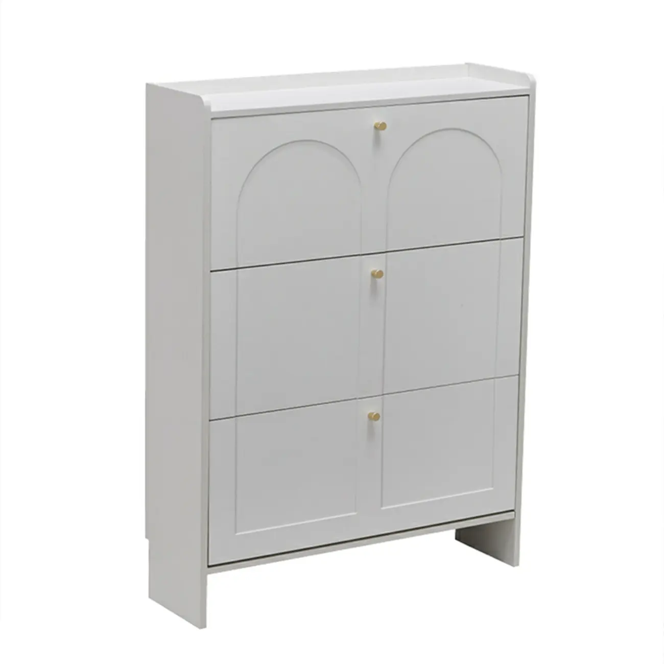 White Wooden Drop Front Shoe Cabinet for Entryway Image - 9 | homeyfad