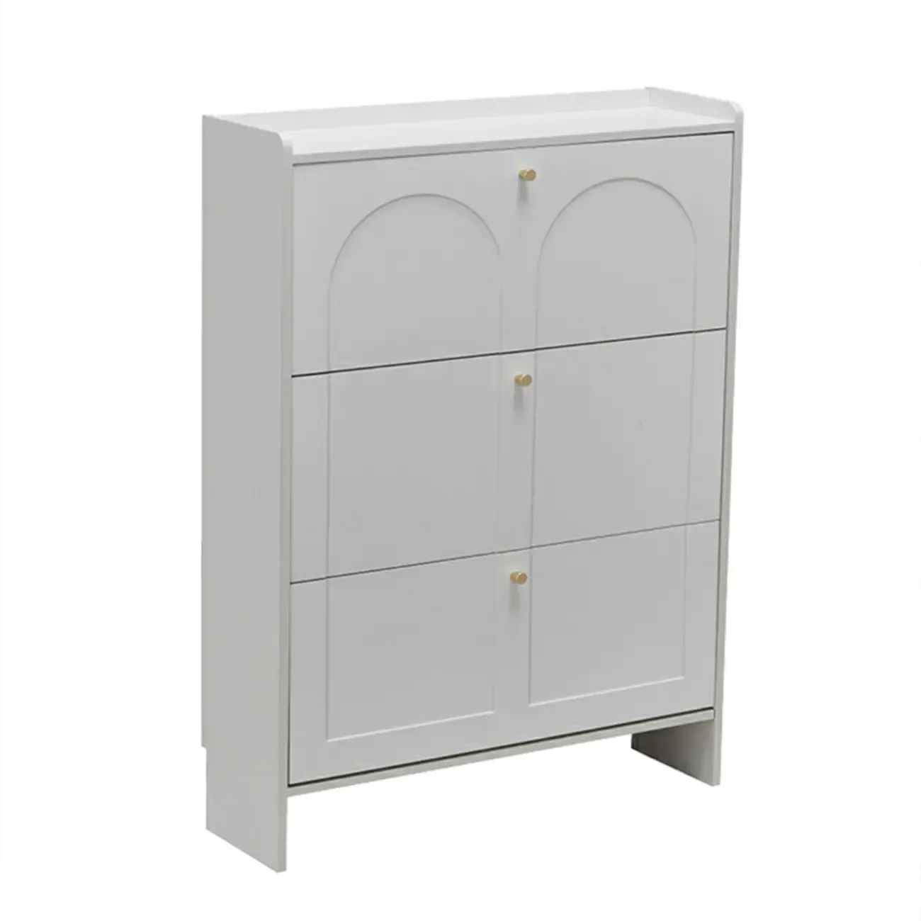 White Wooden Drop Front Shoe Cabinet for Entryway Image - 9