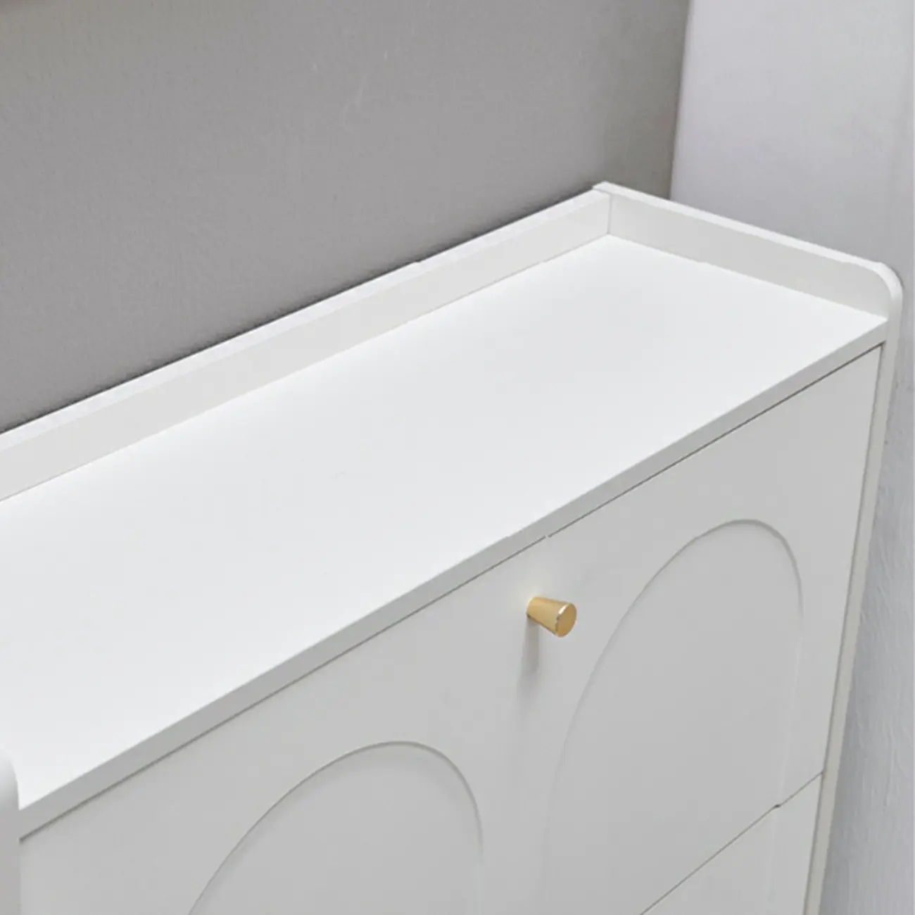 White Wooden Drop Front Shoe Cabinet for Entryway Image - 10 | homeyfad