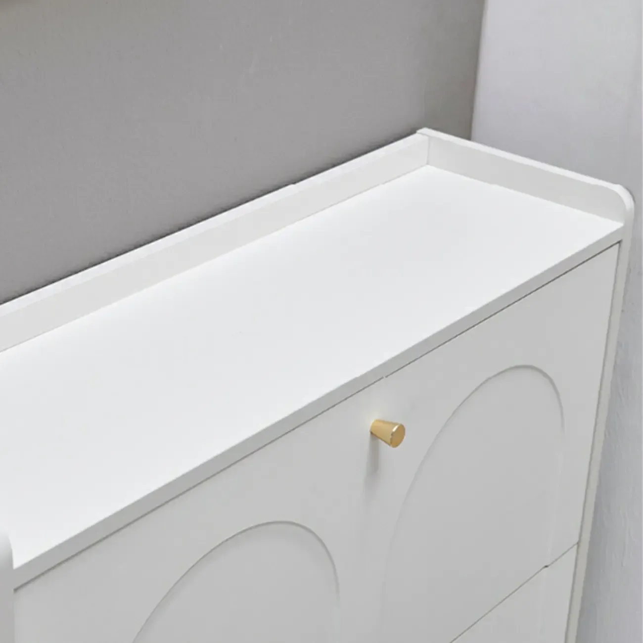 White Wooden Drop Front Shoe Cabinet for Entryway Image - 10