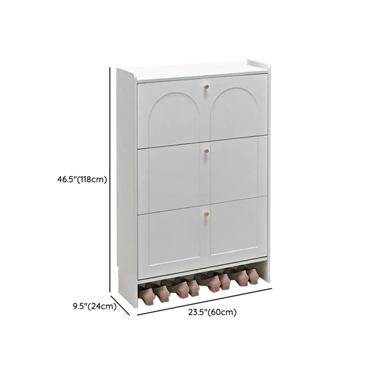 White Wooden Drop Front Shoe Cabinet for Entryway #size