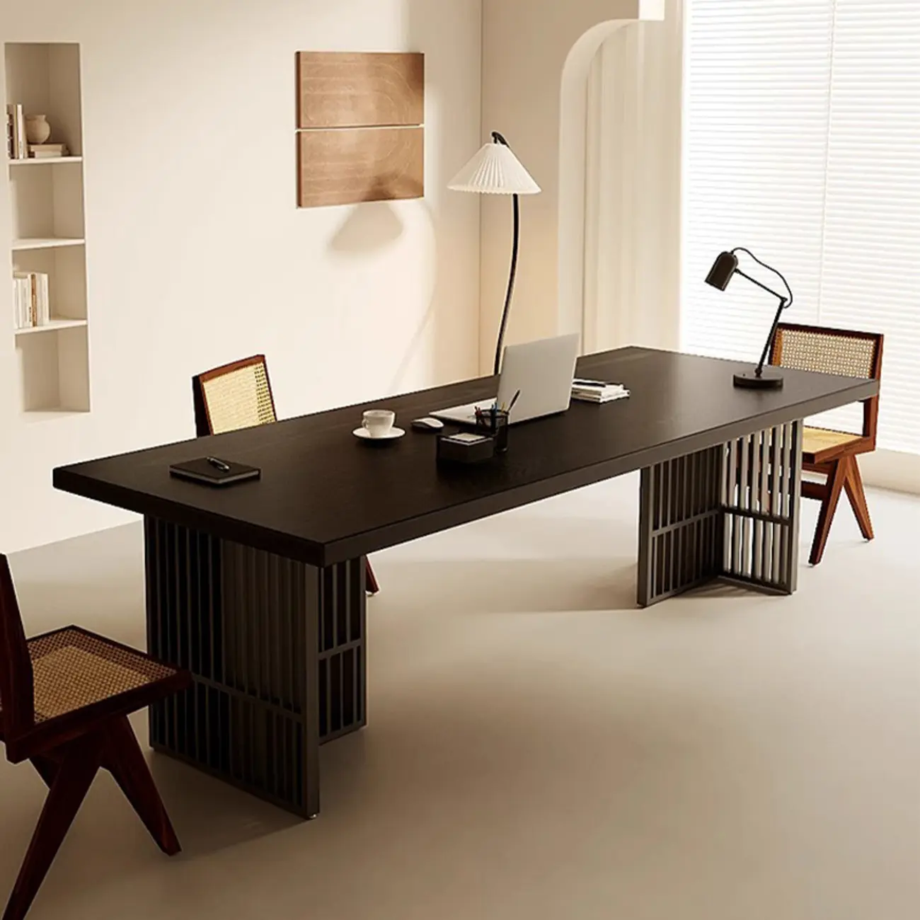 Modern Long Black Wooden Office Desk Image - 1 | homeyfad