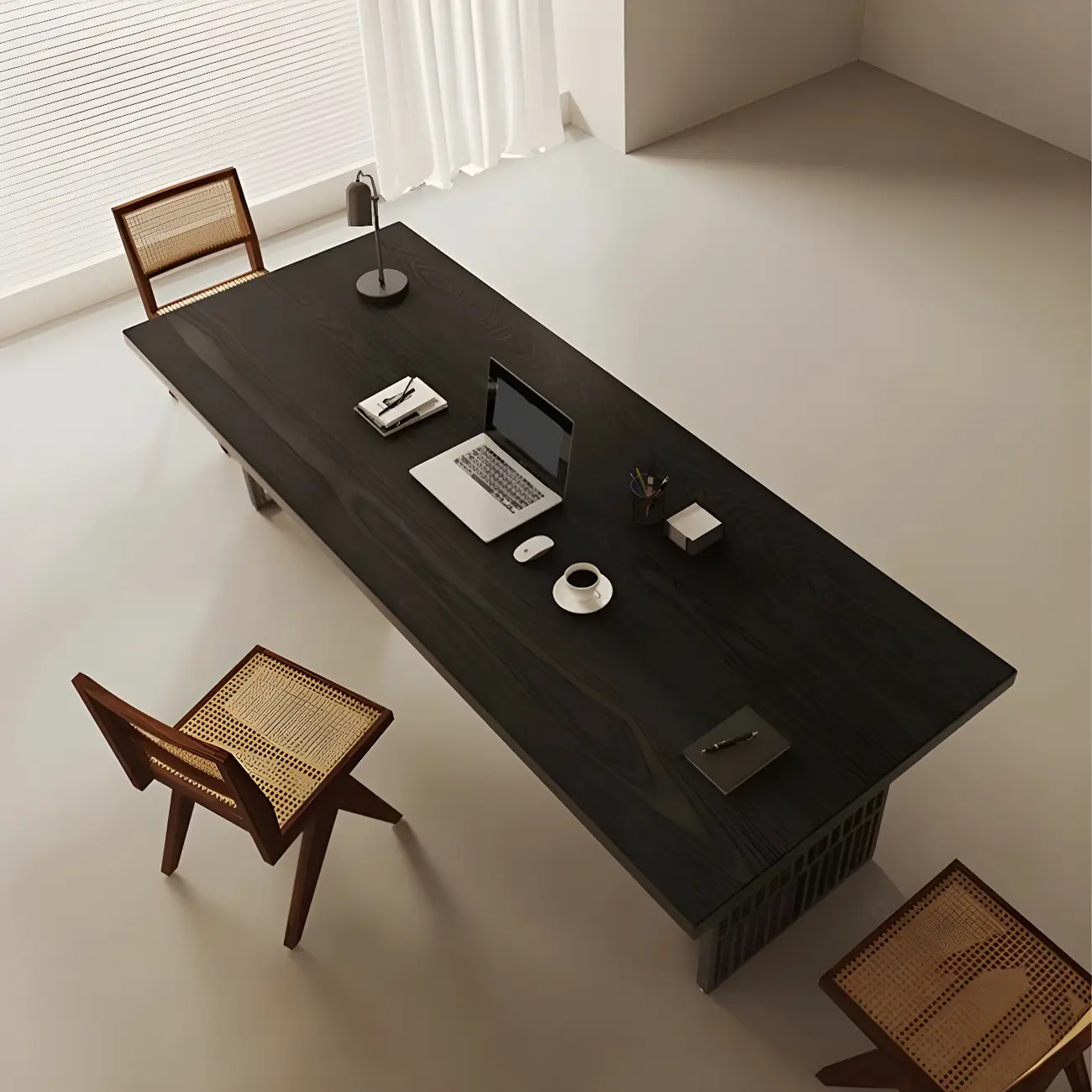 Modern Long Black Wooden Office Desk Image - 2 | homeyfad