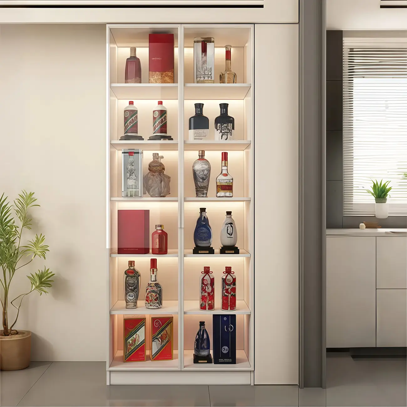 White Modern Large Wood Wine Cabinet with Glass Doors Image - 5 | homeyfad