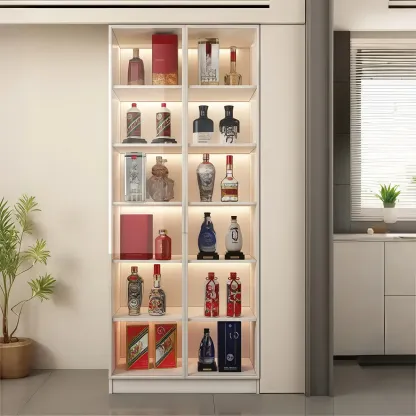 White Modern Large Wood Wine Cabinet with Glass Doors Image - 5