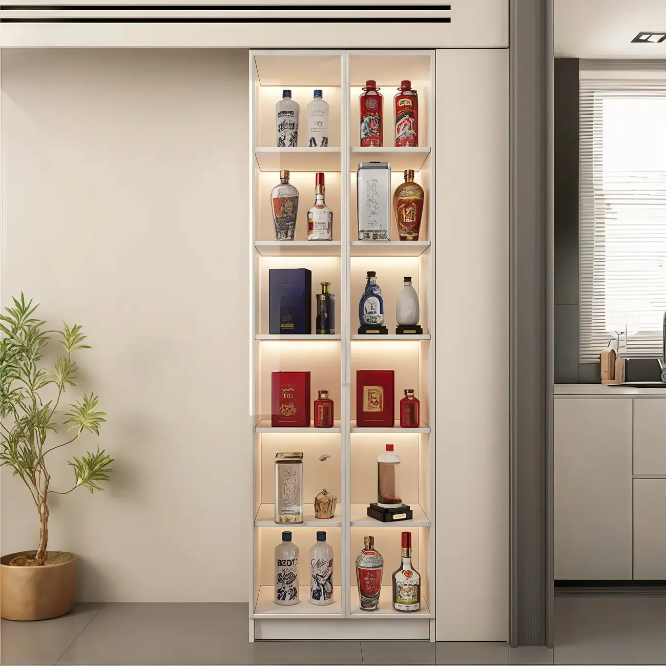 White Modern Large Wood Wine Cabinet with Glass Doors Image - 6 | homeyfad