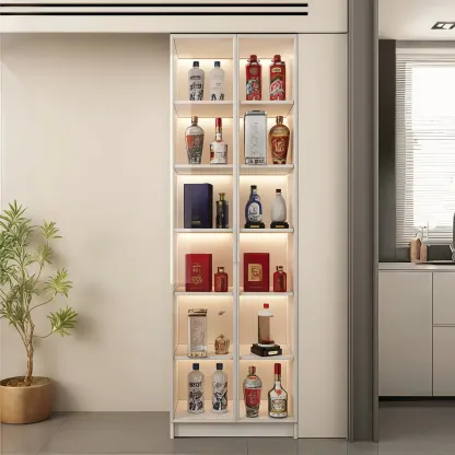 White Modern Large Wood Wine Cabinet with Glass Doors Image - 6