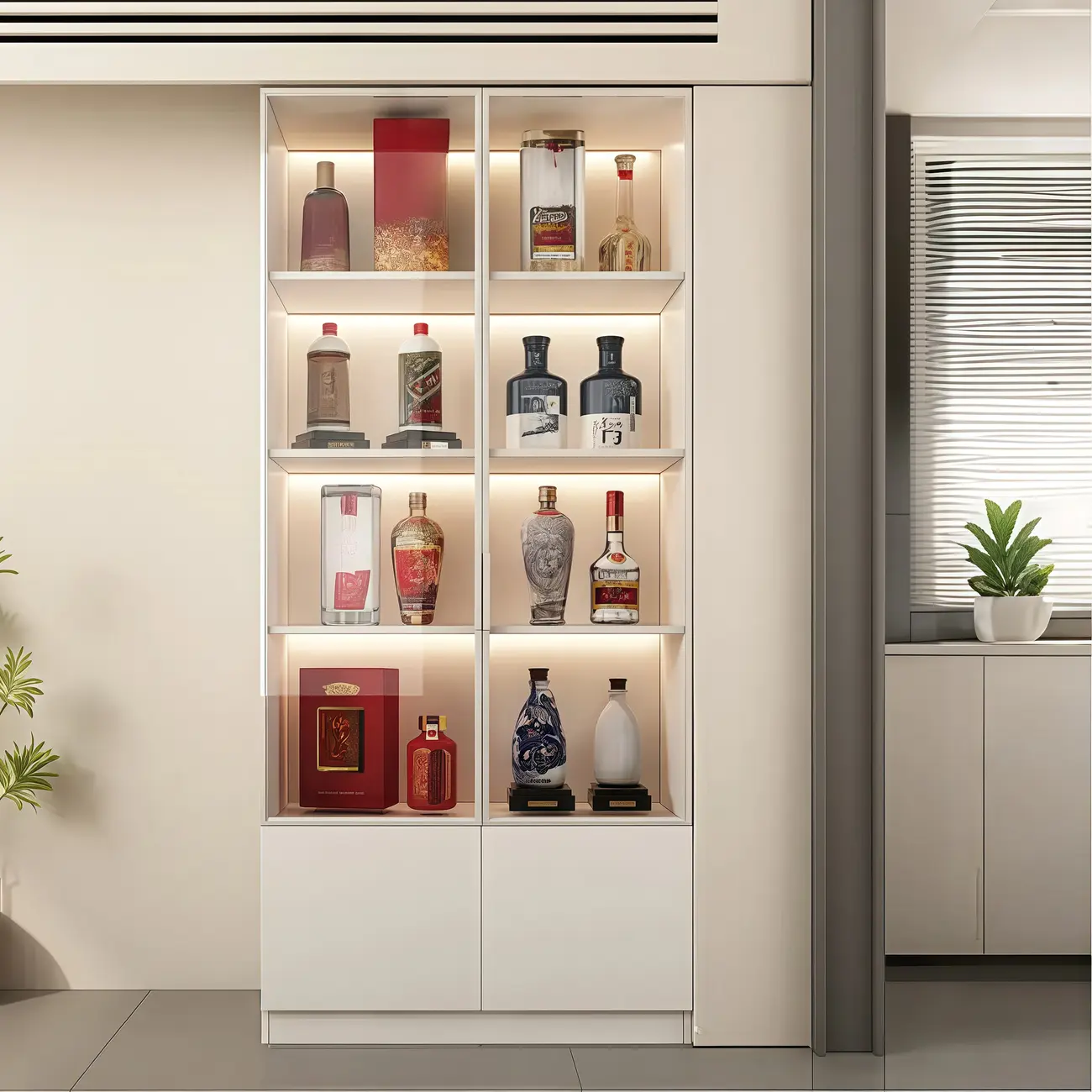 White Modern Large Wood Wine Cabinet with Glass Doors Image - 8 | homeyfad