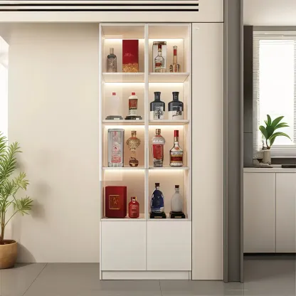 White Modern Large Wood Wine Cabinet with Glass Doors Image - 10