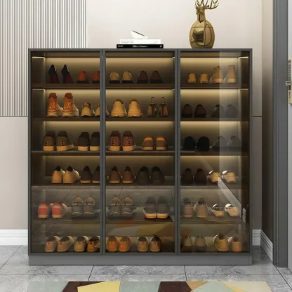 Glam Grey/White Shoe Cabinet with Glass Doors Image - 4