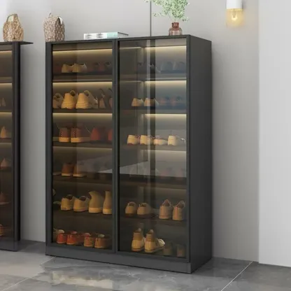 Glam Grey/White Shoe Cabinet with Glass Doors Image - 18