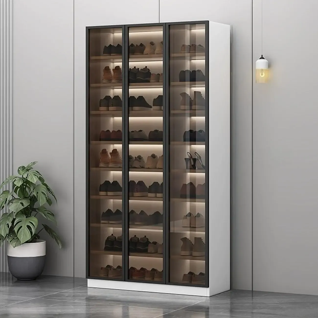 Glam Grey/White Shoe Cabinet with Glass Doors Image - 11