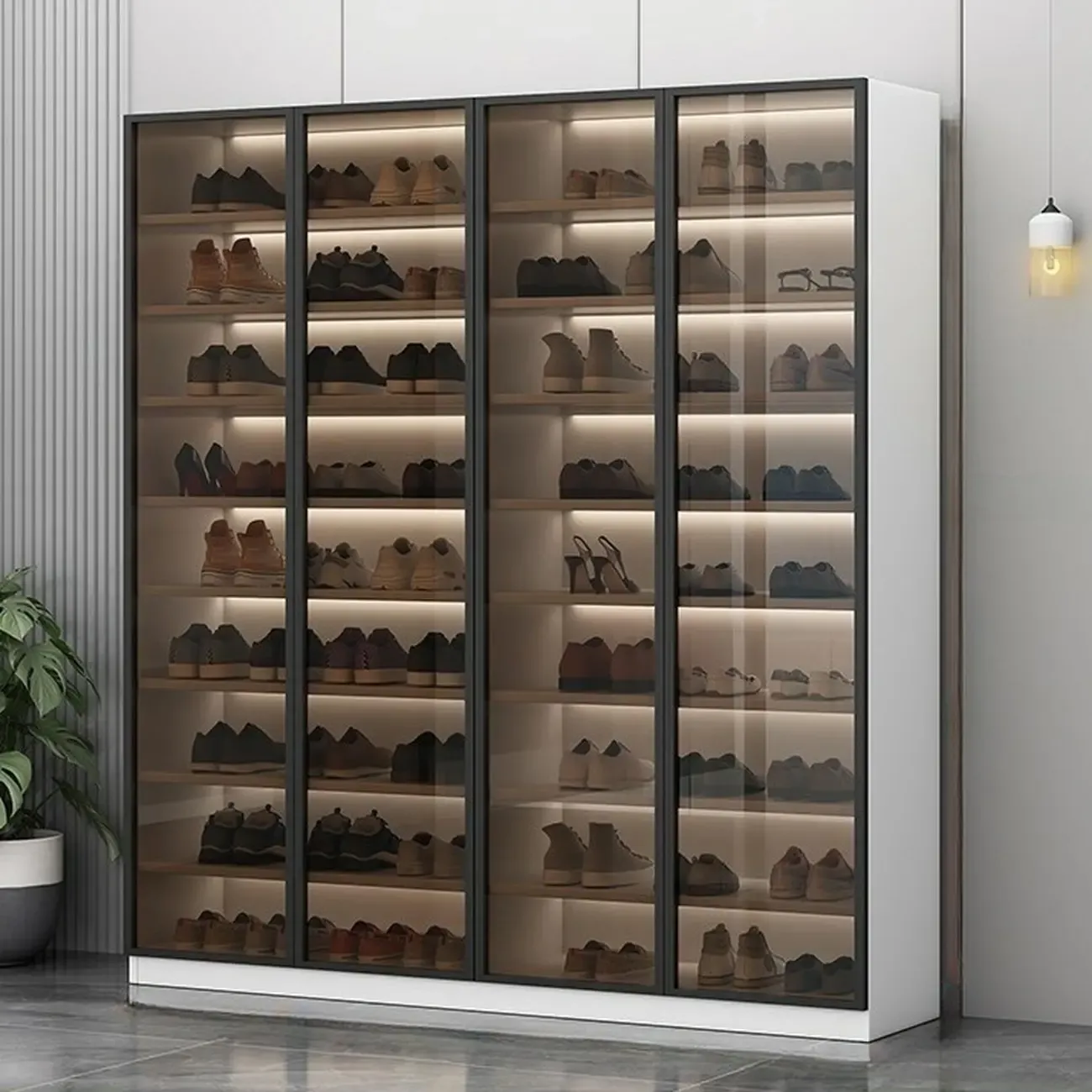Glam Grey/White Shoe Cabinet with Glass Doors Image - 15