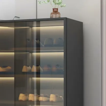 Glam Grey/White Shoe Cabinet with Glass Doors Image - 10